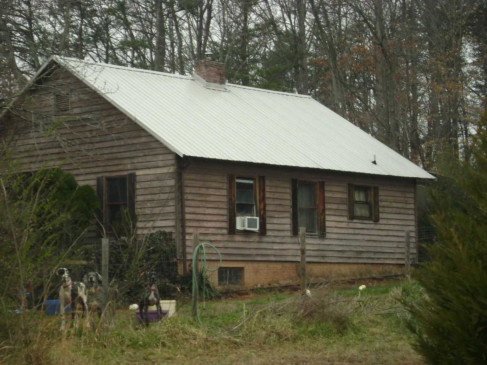 White metal roof on an old wood sided farmhouse, from a Metal Roof Installation job in Franklinville